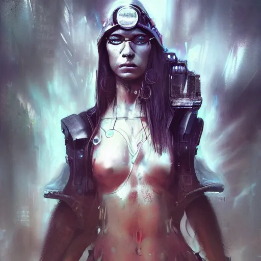 Image similar to cyberpunk, shaman, full length portrait, artstation, by bastien lecouffe - deharme, highly detailed, chillwave