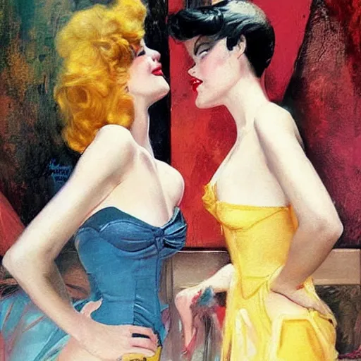 Image similar to best friends, painting by olivia, coby whitmore, vargas, rolf armstrong