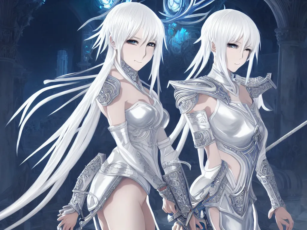 Prompt: anime key visual of portrait white hair knights of zodiac girl, matt white ice color armor, in ruined agora of athens sunrise, ssci - fi and fantasy, intricate and very beautiful and elegant, highly detailed, digital painting, artstation, concept art, smooth and sharp focus, illustration, art by tian zi and wlop and alphonse mucha