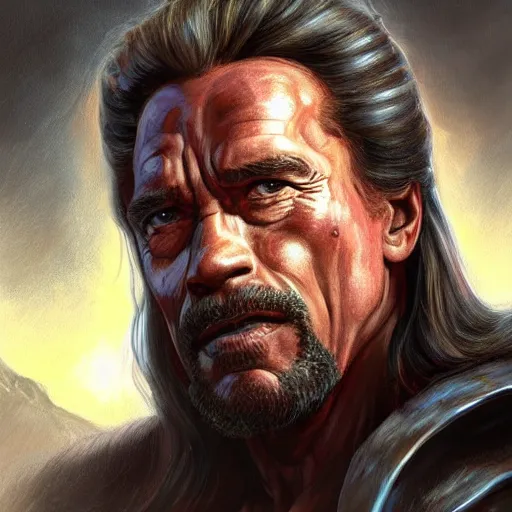 Prompt: arnold schwarzenegger as teferi, age 3 0, in the style of magic the gathering, glacier landscape, d & d, fantasy, intricate, elegant, highly detailed, digital painting, artstation, concept art, matte, sharp focus, illustration, art by artgerm and greg rutkowski and alphonse mucha