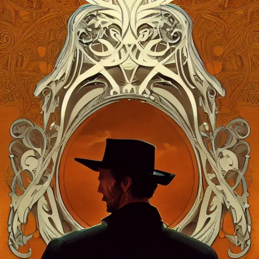 Prompt: Clint Eastwood in Unforgiven, intricate, elegant, highly detailed, digital painting, artstation, concept art, smooth, sharp focus, illustration, art alphonse mucha and loish, movie poster