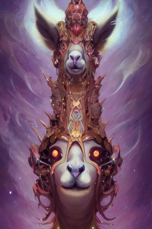 Image similar to portrait of a beautiful supernatural llama as a biomechanical emanation, by pete mohrbacher and artgerm and wlop, digital art, highly detailed, intricate, fantasy, mystical, sharp focus, Trending on Artstation HQ, deviantart, unreal engine 5, 4K UHD image