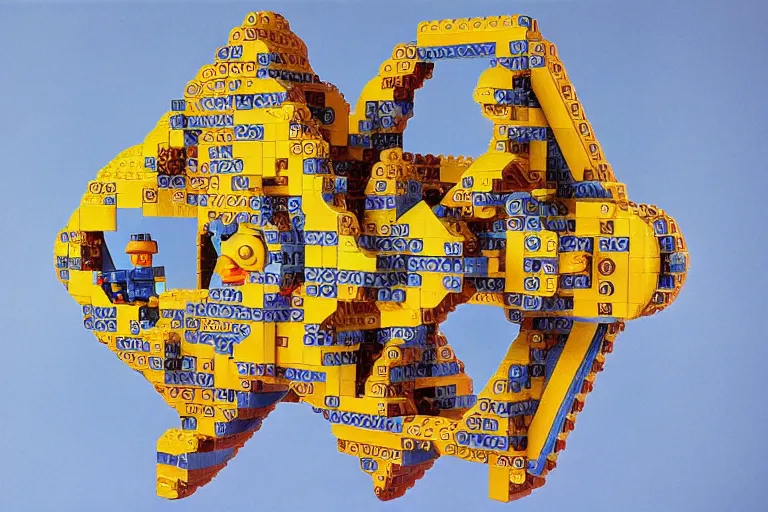 Image similar to mc escher triangle planetoid 1 9 8 5 lego set