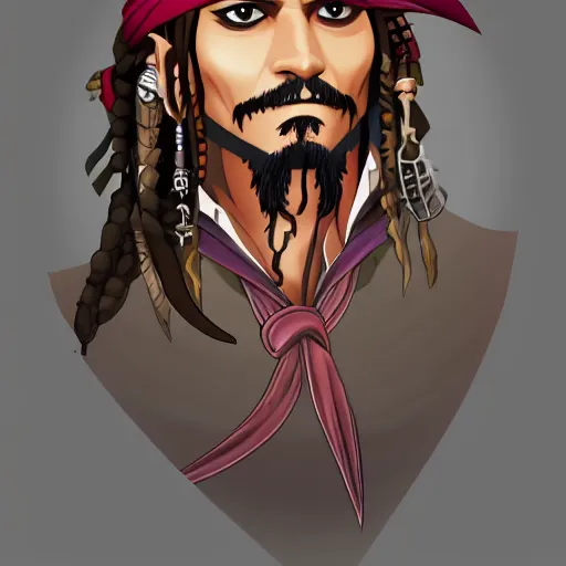 Image similar to portrait of captain jack sparrow, anime fantasy illustration by tomoyuki yamasaki, kyoto studio, madhouse, ufotable, trending on artstation