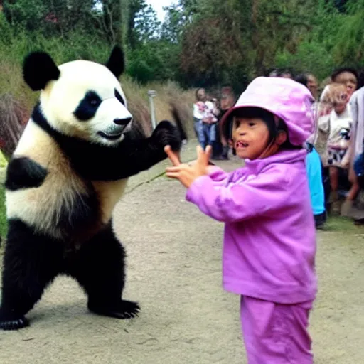 Prompt: A panda scaring childrens, award winning