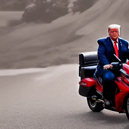Prompt: donald trump riding motorcycle, hd photo, 4k, hyper realistic