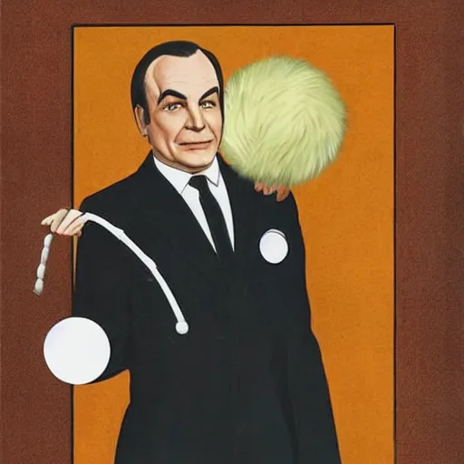Prompt: Art deco portrait of Doctor Phlox affectionately holding a tribble in his hand