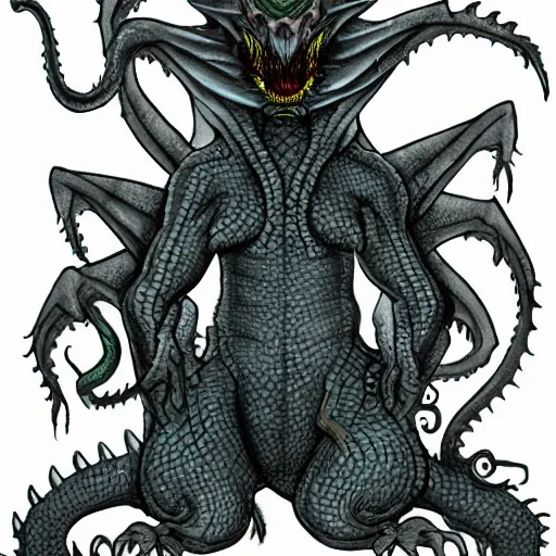 Image similar to dragon, lovecraftian, anthropomorphic, in the style of trevor henderson