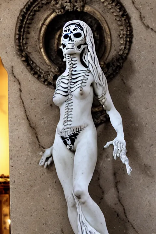 Image similar to La catrina statue sculpted on marble by Bernini