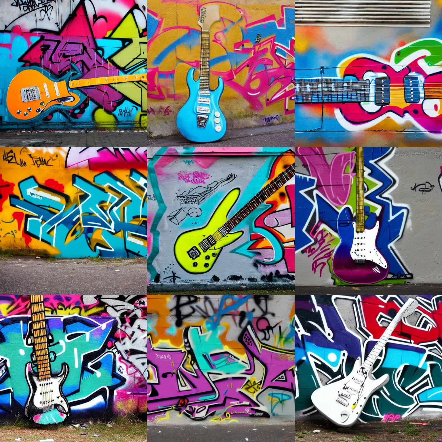 Prompt: graffiti showing an electric guitar