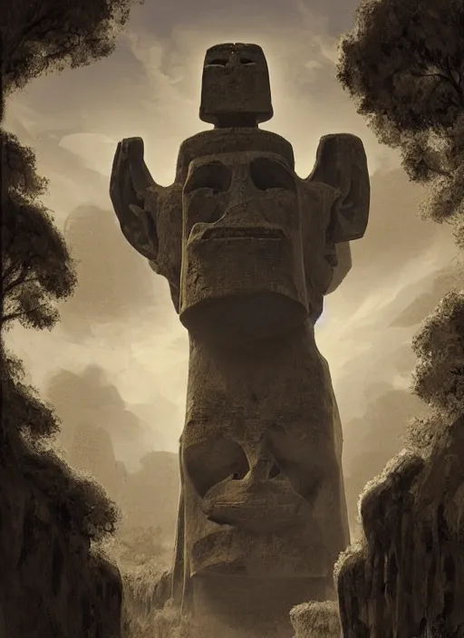 Image similar to digital _ painting _ of _ moai _ by _ filipe _ pagliuso _ and _ justin _ gerard _ symmetric _ fantasy _ highly _ detailed _ realistic _ intricate _ port