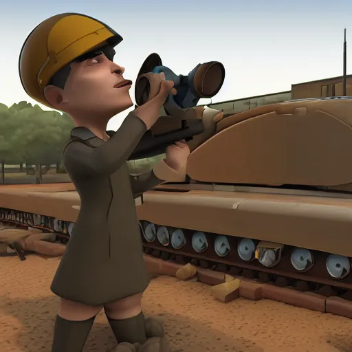 Image similar to the engineer from TF2 building the Maus tank, photorealistic, 4k