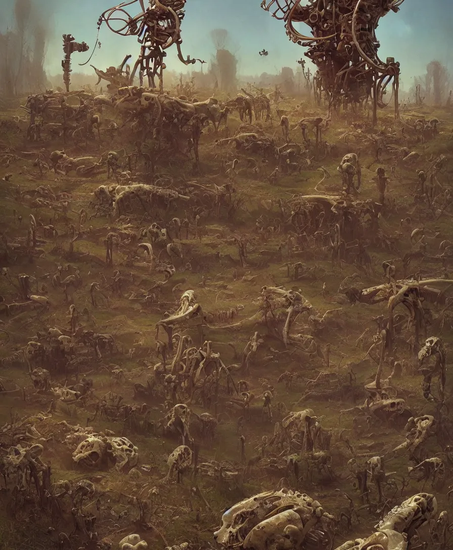 Image similar to full bones, illustrated by Simon Stålenhag and Gaston Bussiere, intricate, ultra detailed, photorealistic, trending on artstation