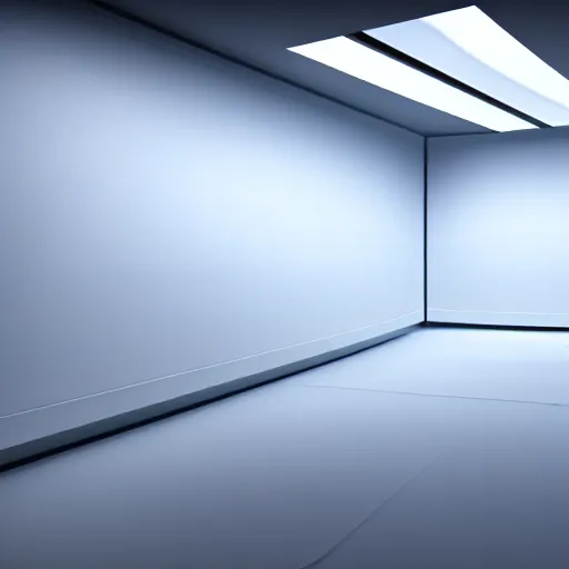 Image similar to a white room 1 2 ft long x 1 0 ft wide x 8 ft tall, geometrically perfect, clean and empty, sci fi spaceship futuristic paneling unreal engine, general studio lighting, 8 k,