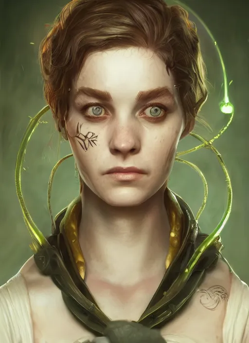 Prompt: biohazard portrait of brocoli hermione bioshock, au naturel, hyper detailed, digital art, trending in artstation, cinematic lighting, studio quality, smooth render, unreal engine 5 rendered, octane rendered, art style by klimt and nixeu and ian sprigger and wlop and krenz cushart