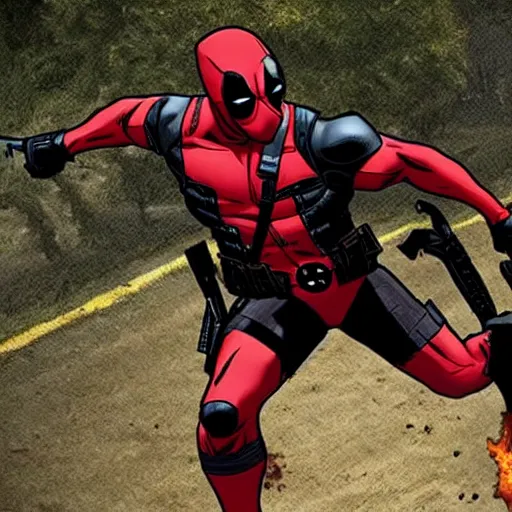 Image similar to deadpool in the walking dead 4 k detailed super realistic
