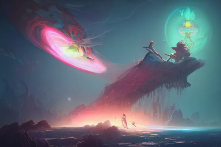 Image similar to I am a Giant on the universe by Anita Kunz, Leonardo da Vinci, Peter Mohrbacher, Tomasz Jedruszek and Jakub Różalski, Trending on artstation, highlights 8k resolution unreal engine hiperrealistic neon glow darkness dramatic hdr dramatic flower neon stellar color scheme