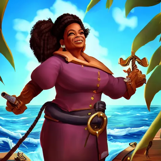 Image similar to Oprah as a pirate in the game Sea of thieves, digital art, trending on artstation