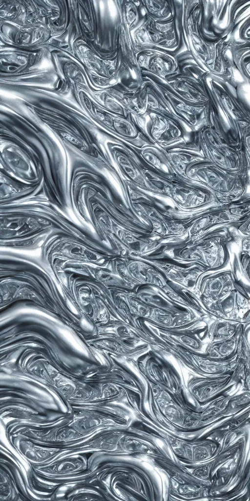 Prompt: a photorealistic render of a 3 d organic water structure, made of liquid metal, c 4 d, made of marble, by zhelong xu, gakkin and ernst haeckel, hyper realistic, plain background, 8 k, volumetric lightning, trending on artstation