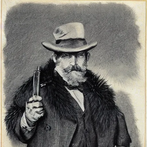 Prompt: old man detective from a Victoria era novel, wearing a fur coat and a monocle