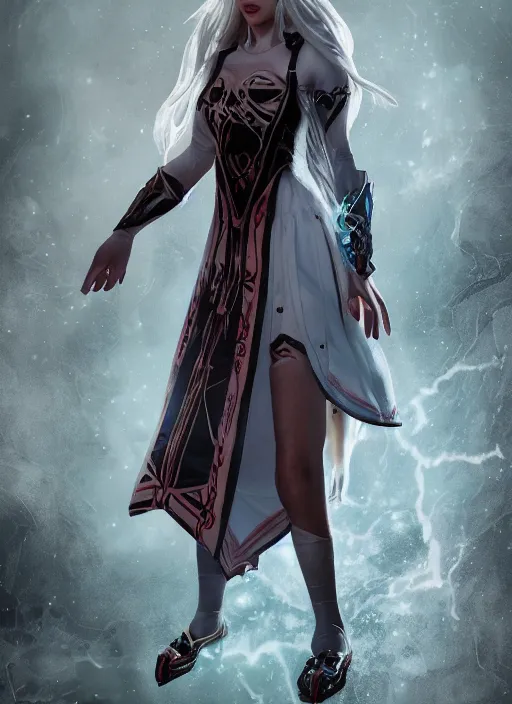 Image similar to An epic fantasy comic book style portrait painting of a pale girl with long straight white hair, she is wearing a dress with a chess pattern, Unreal 5, DAZ, hyperrealistic, octane render, cosplay, RPG portrait, dynamic lighting