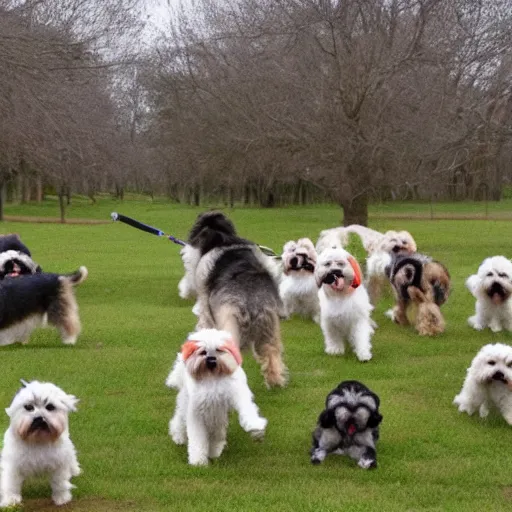 Image similar to shi tzu leading an army of dogs