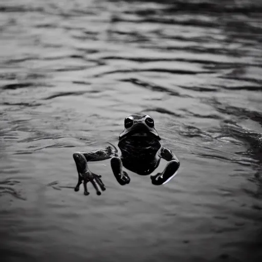 Image similar to a frog in a suit is in a pool, he is cheering and very happy, black-and-white, 50mm