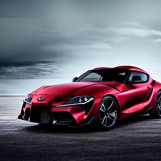 Image similar to official photograph of the 2033 Toyota Supra Crossover, dramatic lighting, highly detailed render