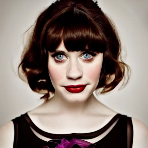 Image similar to portrait of zooey deschanel and christina hendricks hybrid by mario testino, headshot, detailed, award winning, sony a 7 r