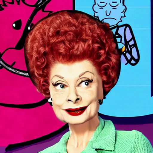 Prompt: real housewives lucille ball in the style of the tv show rick and morty