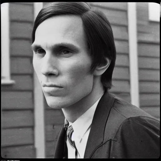 Image similar to A photograph portrait of Jerma985 with short-medium length hair a combover wearing early 1970s menswear in the early 1970s, taken in the early 1970s, grainy, taken on a 1970s Polaroid Camera, realistic, hyperrealistic, very realistic, highly detailed, very detailed, extremely detailed, detailed, digital art, trending on artstation, colorized photo