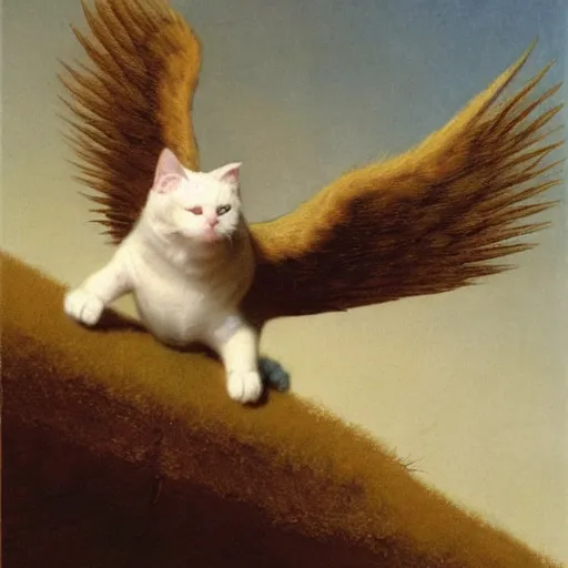 Image similar to a cat with wings an illustration by Michael Sowa