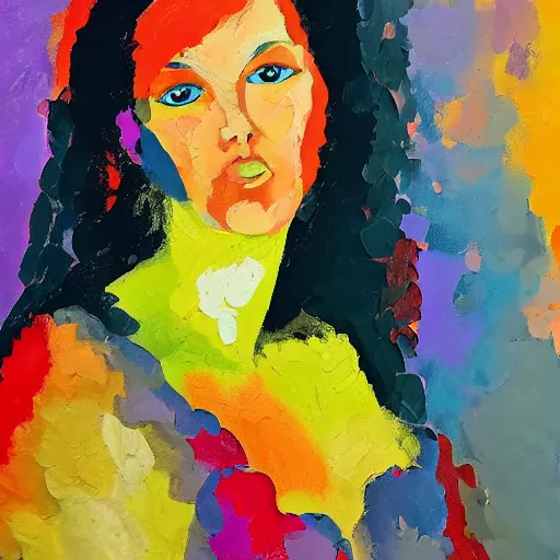 Image similar to portrait of beautiful woman painted with colorful gouache impasto