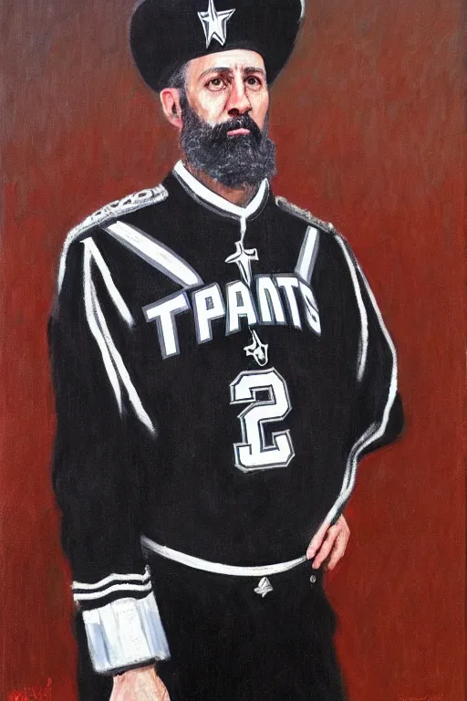 Image similar to full body portrait of the dictator of the san antonio spurs, 1 8 8 9, in full military garb, greg popovich, oil on canvas by william sidney mount, trending on artstation