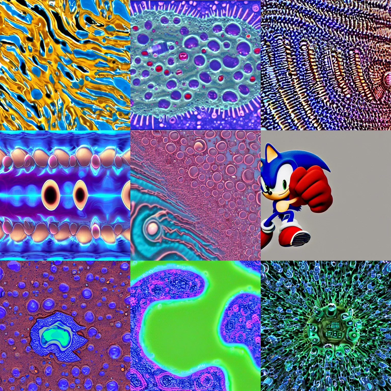 Prompt: sonic the hedgehog, microscope bacterial photography