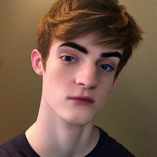 Image similar to “a realistic detailed photo of a guy who is an attractive humanoid who is half robot and half humanoid, who is a male android, twitch streamer Ninja Tyler Blevins, shiny skin, posing like a statue, blank stare, gaming room, close up”