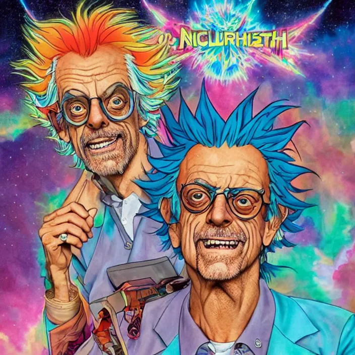 Image similar to Christopher Lloyd as Rick Sanchez by Noriyoshi Ohrai and Lisa Frank