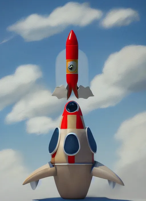 Image similar to full shot,a painting of cute toy rocket ship,Ford, Henry Justice,trending on artstation,3d octane render,High detail