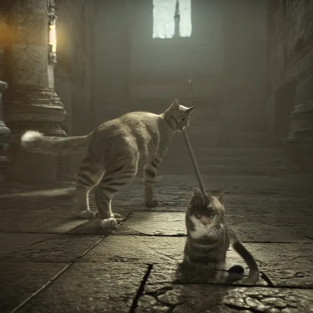 Prompt: a cat boss in dark souls, volumetric, realistic, cinematic lighting, ray tracing, unreal engine 5, unreal engine render, octane render, hyper realistic, photo, 8 k