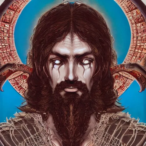 Prompt: 4K headshot portrait of godlike Wizard of Nazareth with defined arms and open hands and bloody clothes with giant mandala wings , intricate face , flawless anime cel animation by Kentaro Miura, psychedelic , highly detailed upper body , professionally post-processed , beautiful, scary, symmetry accurate features, epic, octane rendered, anime masterpiece, accurate by Craig Mullins, ilya kuvshinov, krenz cushart, epic , artgerm trending on artstation by Edward Hopper and Dan Mumford and WLOP and Rutkovsky, beksinski carl spitzweg moebius and tuomas kocar, intricate artwork by caravaggio, Unreal Engine 5, Lumen, Nanite