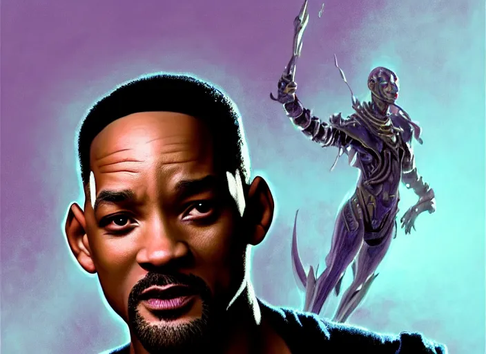 Image similar to will smith as oscar diggs, intricate, d & d, fantasy, art nouveau, digital painting, trending on artstation, sharp focus, wide shot, illustration, global illumination, ray tracing, art by artgerm and greg rutkowski and ruan jia