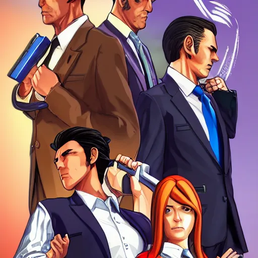 Prompt: Phoenix Wright in GTA V, cover art by Stephen Bliss, artstation, no text