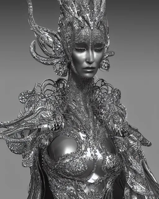 Image similar to a highly detailed metahuman 4 k close up render of an alien goddess bella hadid as goddess in iris van herpen dress schiaparelli in diamonds crystals swarovski and jewelry iridescent in style of alphonse mucha gustav klimt trending on artstation made in unreal engine 4