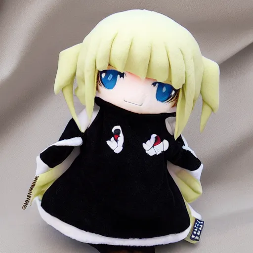 Prompt: cute fumo plush of an angel girl shrouded in a dark hoodie