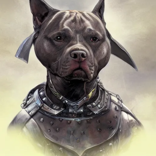 Image similar to Staffordshire bull terrier Dog, battle armour, Anthropomorphized, casting epic spell, magic the gathering artwork, D&D, fantasy, cinematic lighting, centered, symmetrical, highly detailed, digital painting, artstation, concept art, smooth, sharp focus, illustration, volumetric lighting, epic Composition, 8k, art by Akihiko Yoshida and Greg Rutkowski and Craig Mullins, heroic pose, oil painting, cgsociety, magic lab background