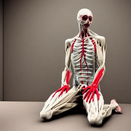 Prompt: flayed man waits transplant patiently
