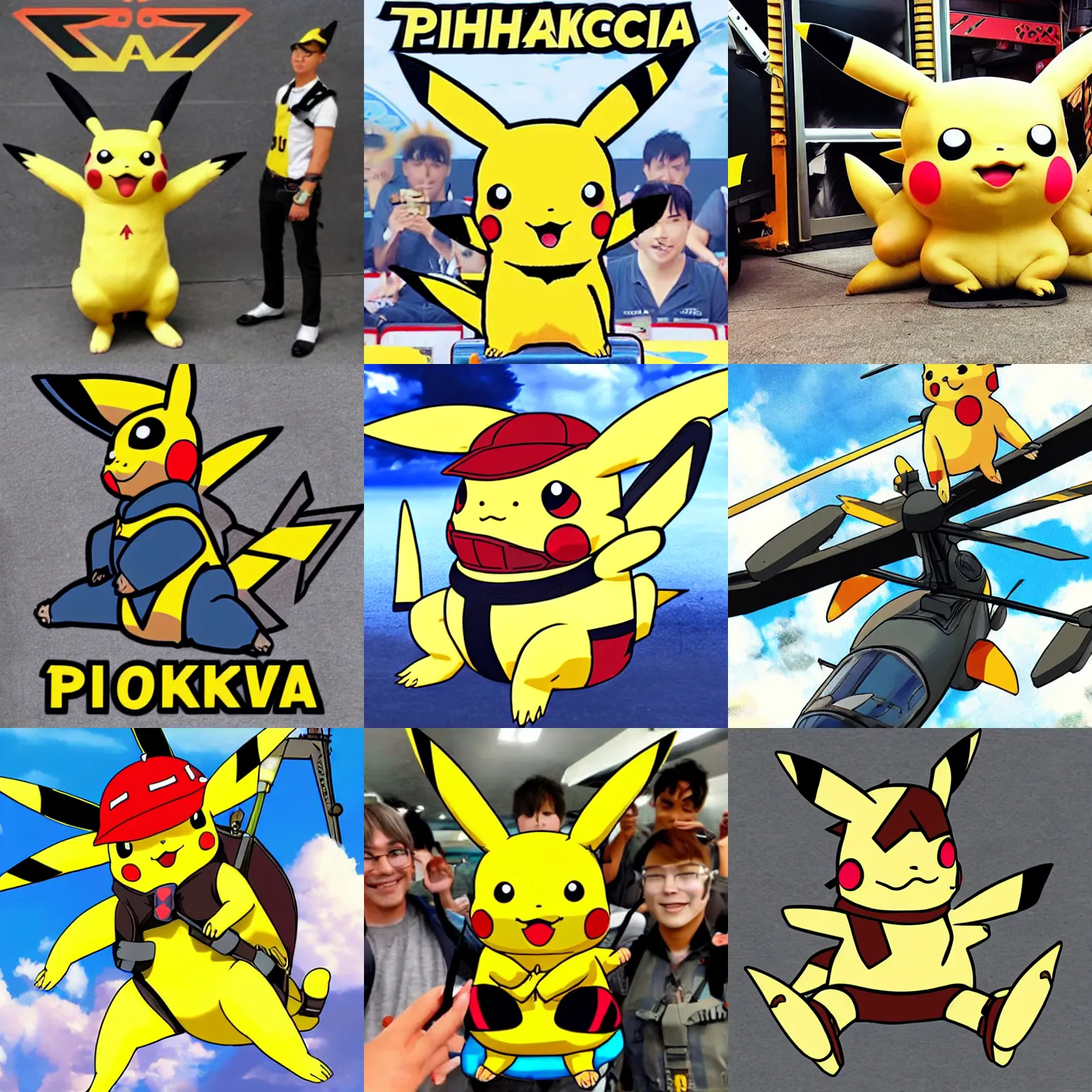 Prompt: attack helicopter pikachu anime