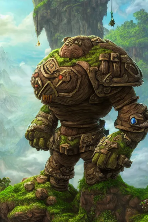 Image similar to zelda fantasy art giant golem troll wood rock greeble gemstone, global illumination ray tracing hdr fanart arstation by sung choi and eric pfeiffer and gabriel garza and casper konefal