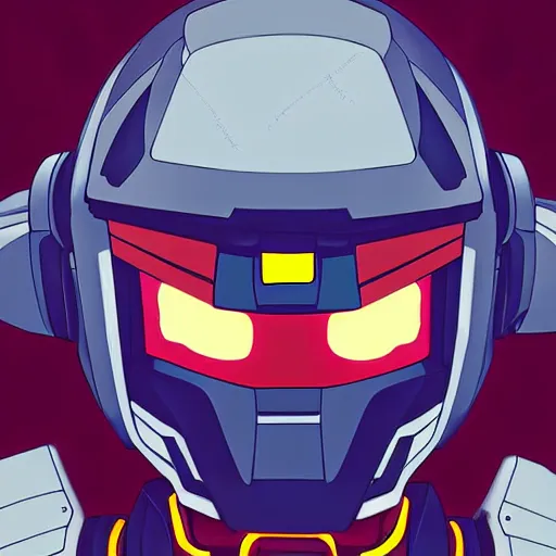 Prompt: anime portrait illustration of a gundam pilot in an intricate helmet, hiphop urban inspired, symmetrical proportions, symmetrical perfect facial features, cinematic lighting, hd, 3 2 k, octane, unreal engine, in the style of go teen titans and disney's pixar, by denys cowan and dwayne mcduffie