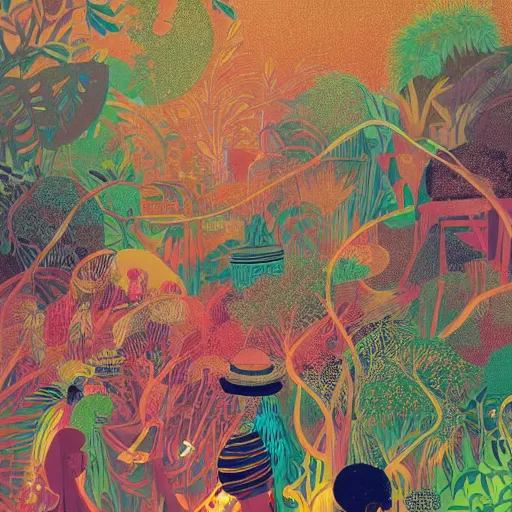 Image similar to disco diffusion painting of the jungle by victo ngai and malika favre, masterpiece, contest award winner